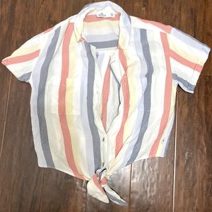 Hollister,cropped, button up striped tee